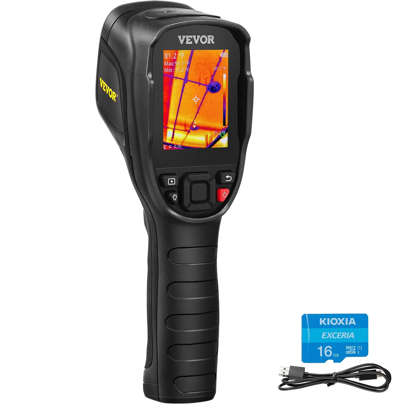 【Backtoschool】VEVOR Heavy Duty Thermal Imaging Camera, Tools and Gadgets, 240x180 IR Resolution (43200 Pixels), 20Hz Refresh Rate, -4℉-662℉ Temp Range, 16G Built-in SD Card, Rechargeable Li-ion Battery, Water Resistant, LED Work Light, Audio Alert, Inspec
