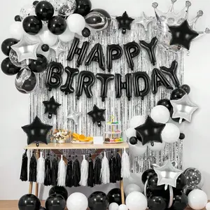 13pcs/set Silver and Black Birthday Party Balloon Set - 16 Inch Happy Birthday Banner and 12 Star-shaped Balloons, Perfect for Birthday Parties, Bar Mitzvahs, Birthday Decorations, Baby Showers, Anniversaries, Room Decorations