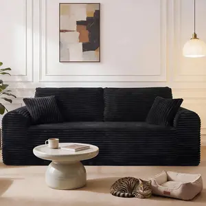 Modular Sectional Sofa, 3 Seater Couch Cloud Boneless Couch with Layered Cushion, Upholstered Loveseat Sofa Couch in a Box, Flexible Module Combination for Living Room, No Assembly (Black, 87“)
