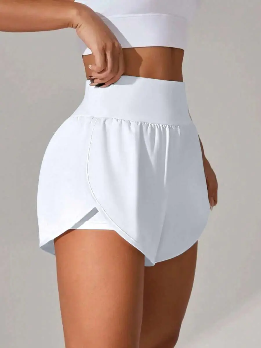 Women's White Quick-Dry Sports Shorts – Breathable Stretchy Running Shorts with Elastic Waist for Summer