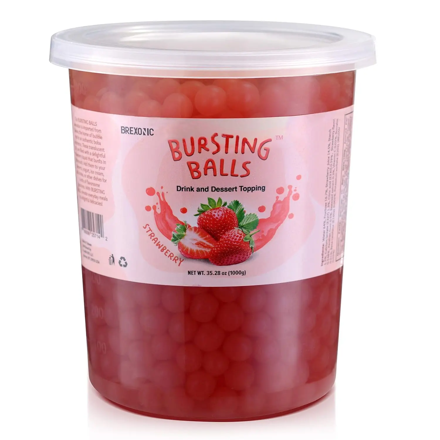 BREXONIC Strawberry Boba Pearls Popping Bursting Boba, Tapioca Pearls For Bubble Tea, No Artificail Colors