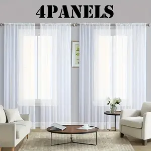 4 Panels Solid Color White Sheer Curtains for Bedroom Study Room Kitchen Living Room Rod Pocket Top Window Drapes,Transparent Light Weight Soft Window Treatment Curtains,63 84 95 108inches Length Home Textile