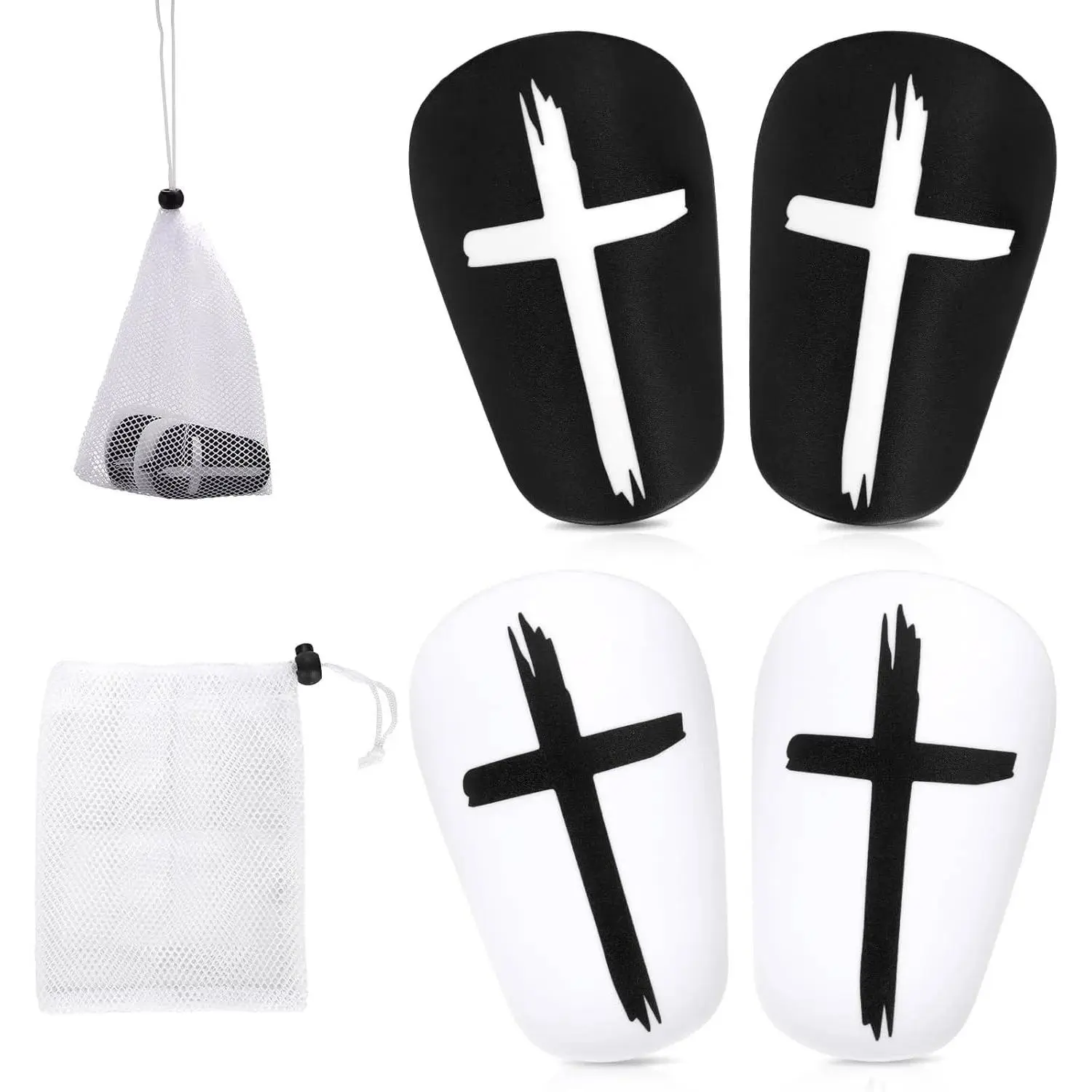 2 Pairs Soccer Shin Guards, 3.15x1.97 Inch Black & White Cross Protective Soccer Shin Pads Mini Football Shin Pads Equipment for Youth Boys Girls Adults