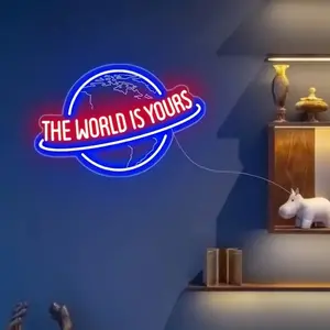 The World Is Yours Neon Sign - Earth Shaped LED Wall Decor with 3D Curved Design, Dimmable USB Light for Bedroom, Classroom, Game Room, Man Cave - Motivational Gift for Christmas, New Year, Graduation,Father's Day