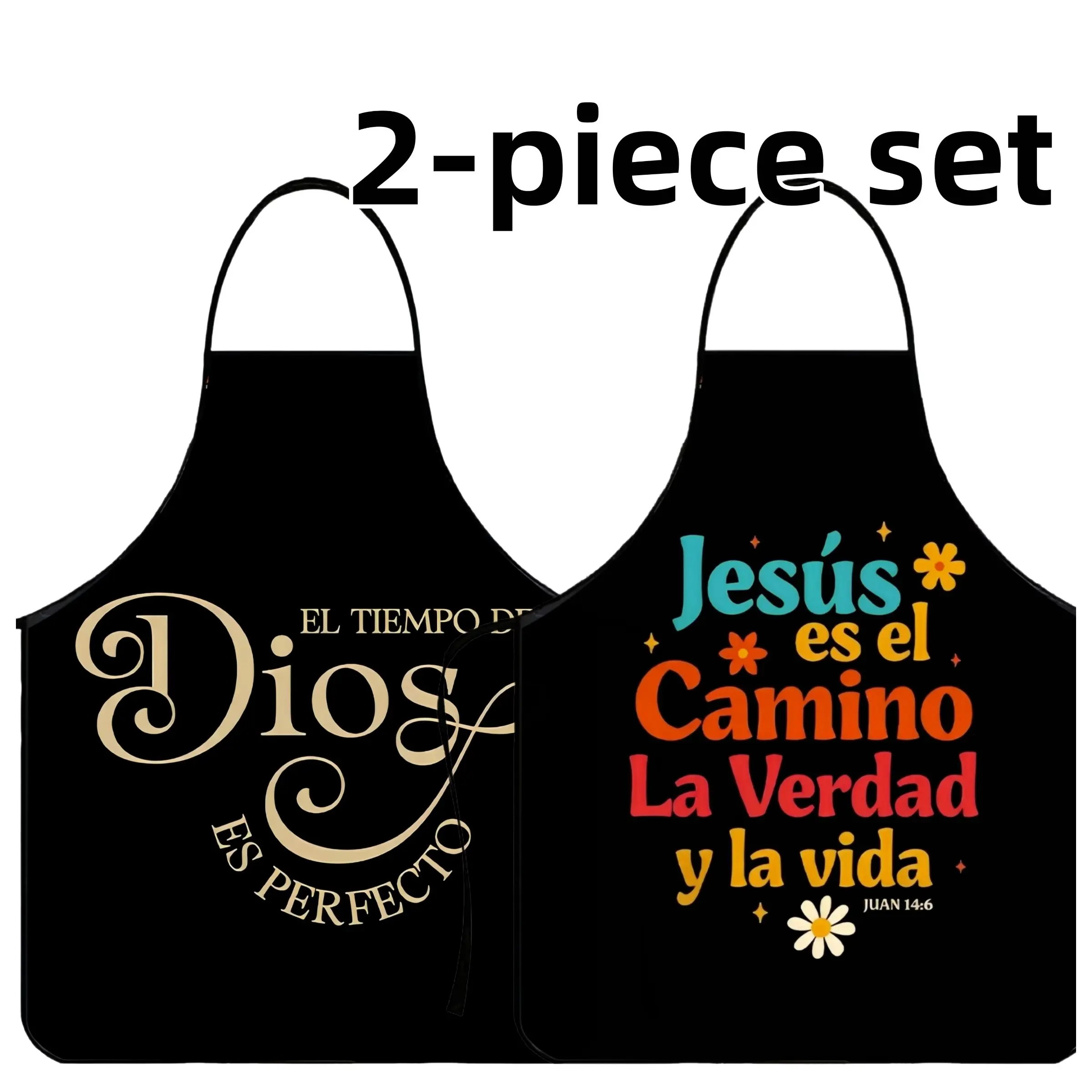 Elegant Spanish Print Novelty Cooking Aprons Set,2-Piece Set Cool Polyester Kitchen Apron for Cooking,Christmas Gift, Jesus,Summer Apron for Women,Nails Design Tool,Mother's Day Gift, Kitchen Essential,Cleaning Tool