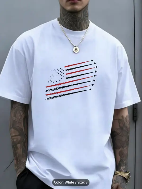 Unisex Retro USA Flag Fighter Jets -Shirt  Aviation, Soft Breathable Fabric, Short Sleeve Crew Neck Casual Shirt Suitable Casual Attire, Machine Washable Vintage Style