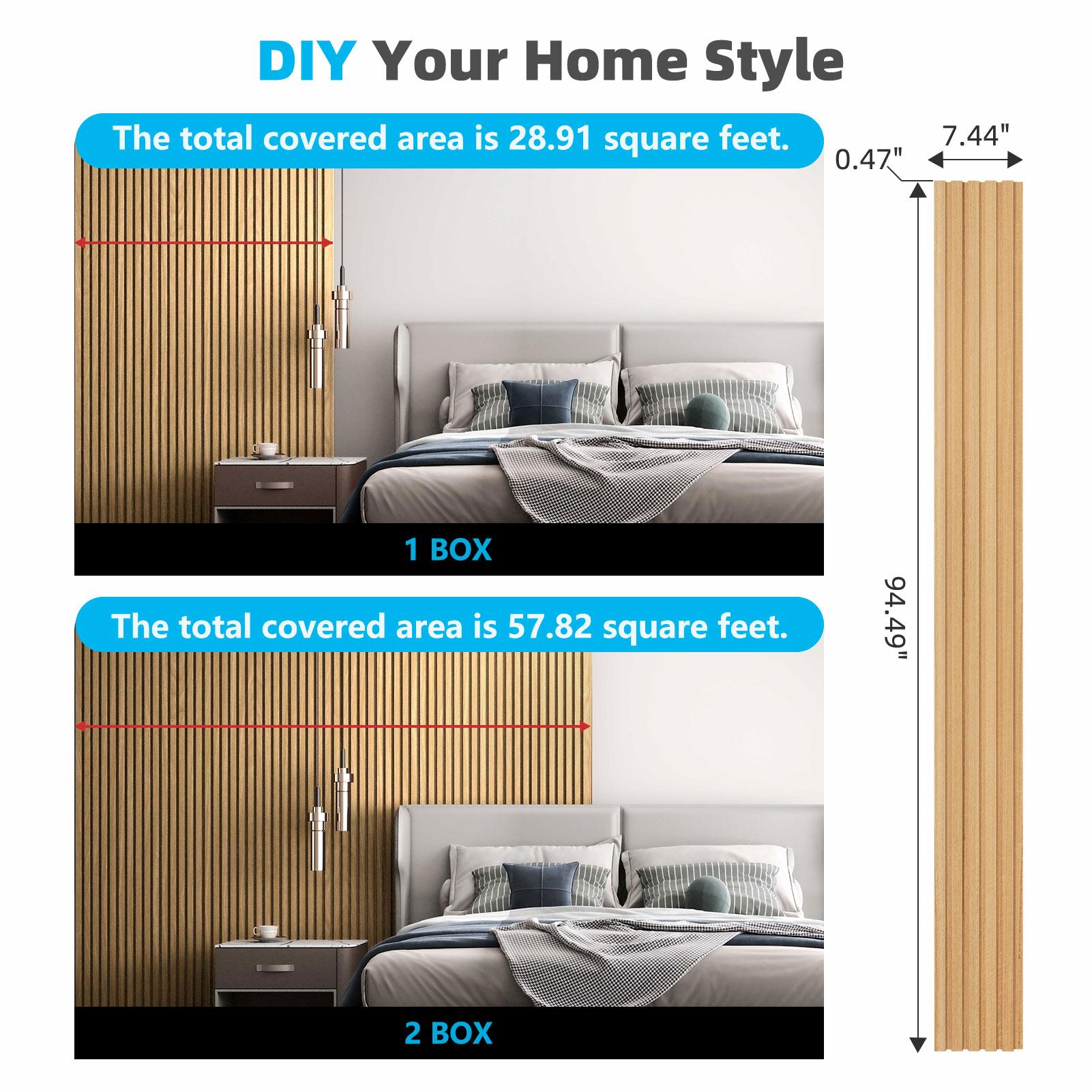 【New】Art3d  6-Pack 3D Textured MDF Wood Slat Wall Panels, 94.6" x 7.4", Covers 28.91 Sq.Ft., DIY Interior Wall & Ceiling Decor Panels