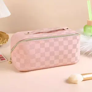 Makeup bag PU Large Capacity Cosmetic Bags portable Waterproof Portable Pouch Open Flat Toiletry Bag