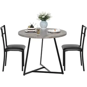 Garvee Space-Saving 3-Piece Round Dining Table Set for 2 – Modern Design, Upholstered PU Padded Chairs, Sturdy Metal Frame – Ideal for Apartment, Office, or Breakfast Nook, Rustic Brown Finish