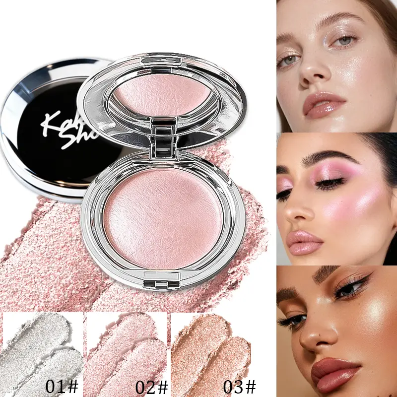 Fall-Ready Highlighter Disc Trio: Diamond Flash & Pearlescent Glow. Creamy Putty Formula, Long-Lasting, Non-Sticky, Smudge-Proof. Rose Gold Case, Instant Glam Makeup ！
