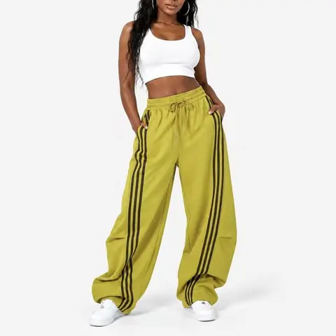 Flooo Loose Wide Leg Striped Track Pants Women's Casual Streetwear Joggers with Elastic Waistband & Side Pockets for Workout Clothes