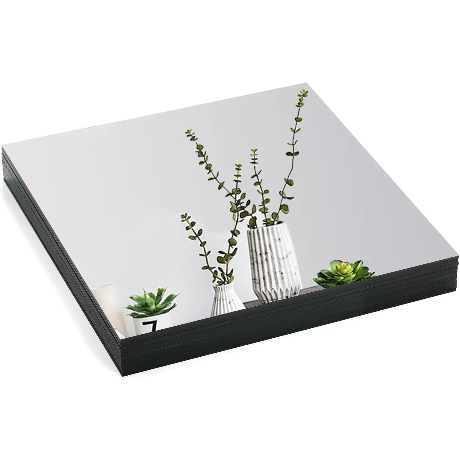 Frameless Square Glass Mirror Tiles Set (8x8 in, 16-Pack) - Wall-Mounted, Can Be Used as Candle Plate for Wedding Centerpieces & Crafts