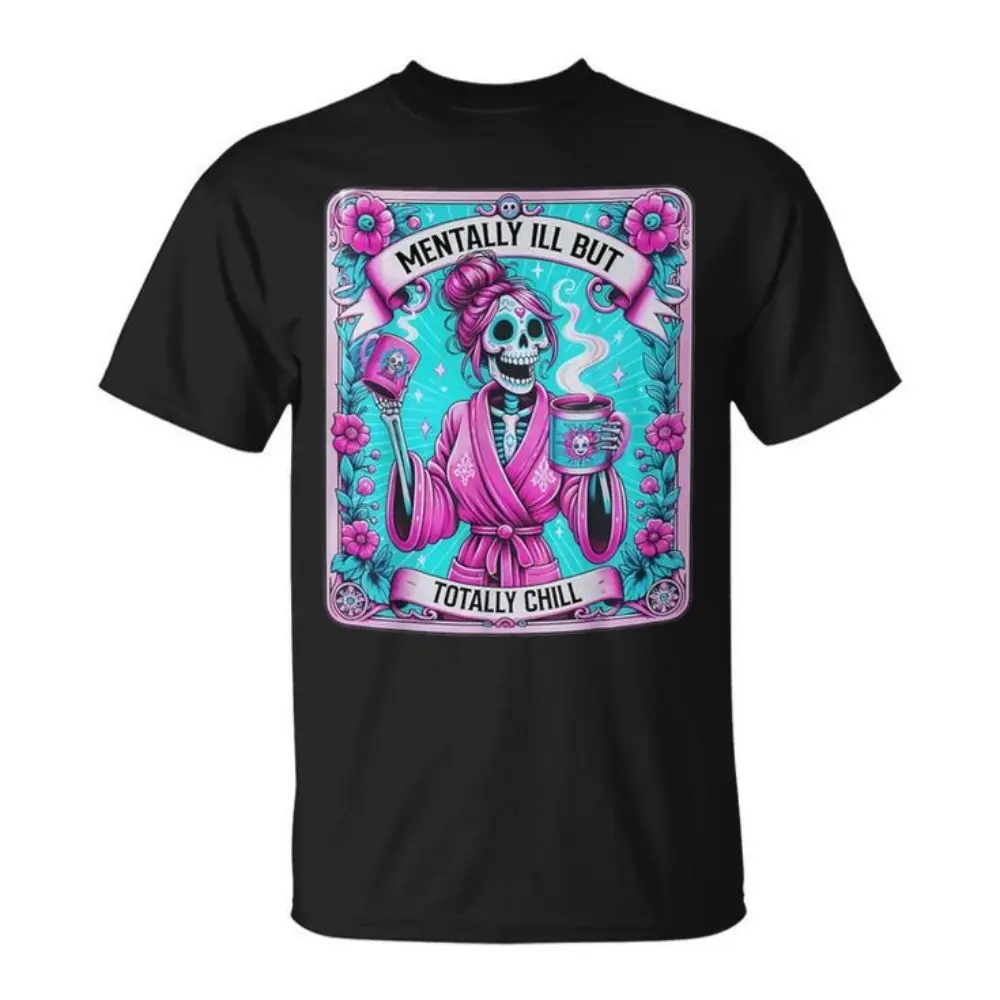 Skeleton Coffee Tarot Card Mentally--Unisex T-shirt  Casual streetwear summer top card t-shirt