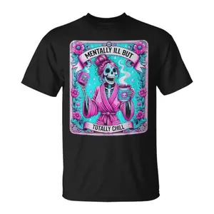 Skeleton Coffee Tarot Card Mentally--Unisex T-shirt  Casual streetwear summer top card t-shirt