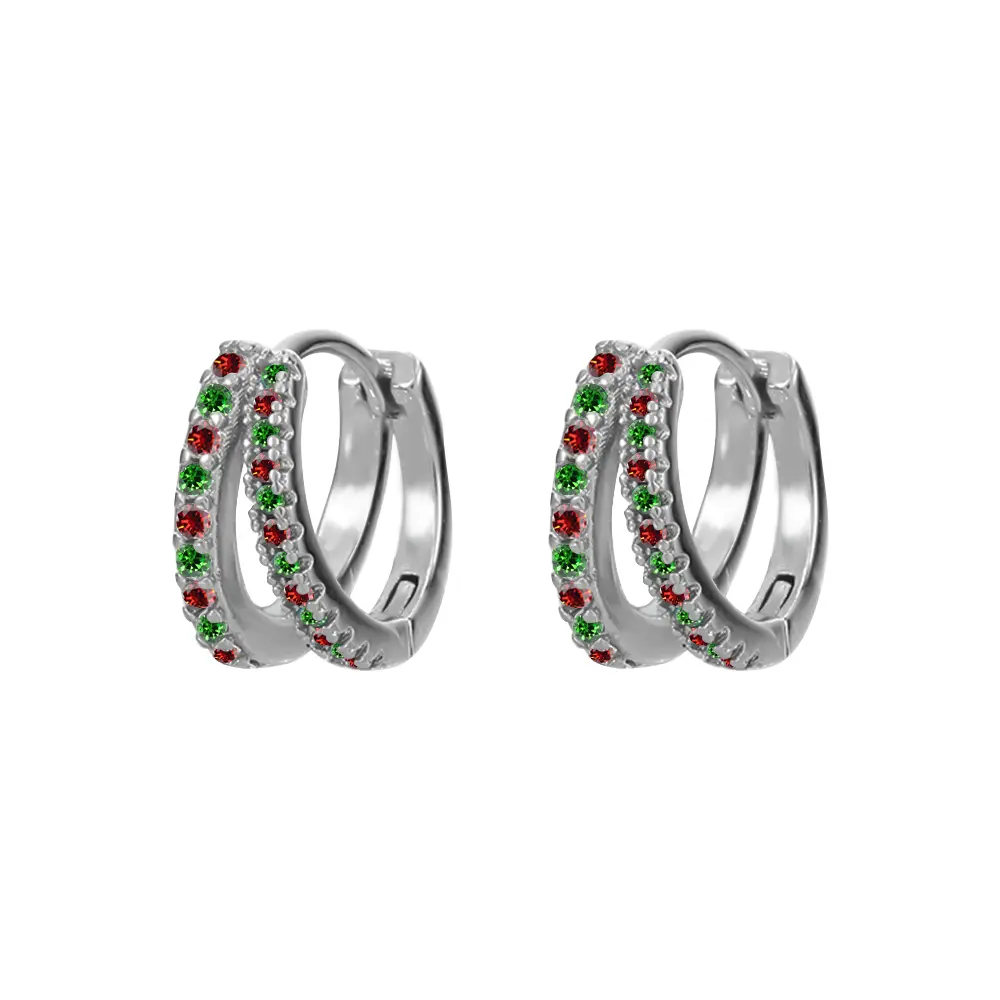 Oufer Christmas Stainless Steel 2PCS Hoop Earrings with Festive Green Accents for Holiday Wear Oufer Christmas Stainless Steel 2PCS Hoop Earrings with Festive Green Accents for Holiday Wear