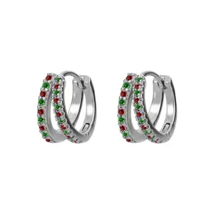 Oufer Christmas Stainless Steel 2PCS Hoop Earrings with Festive Green Accents for Holiday Wear