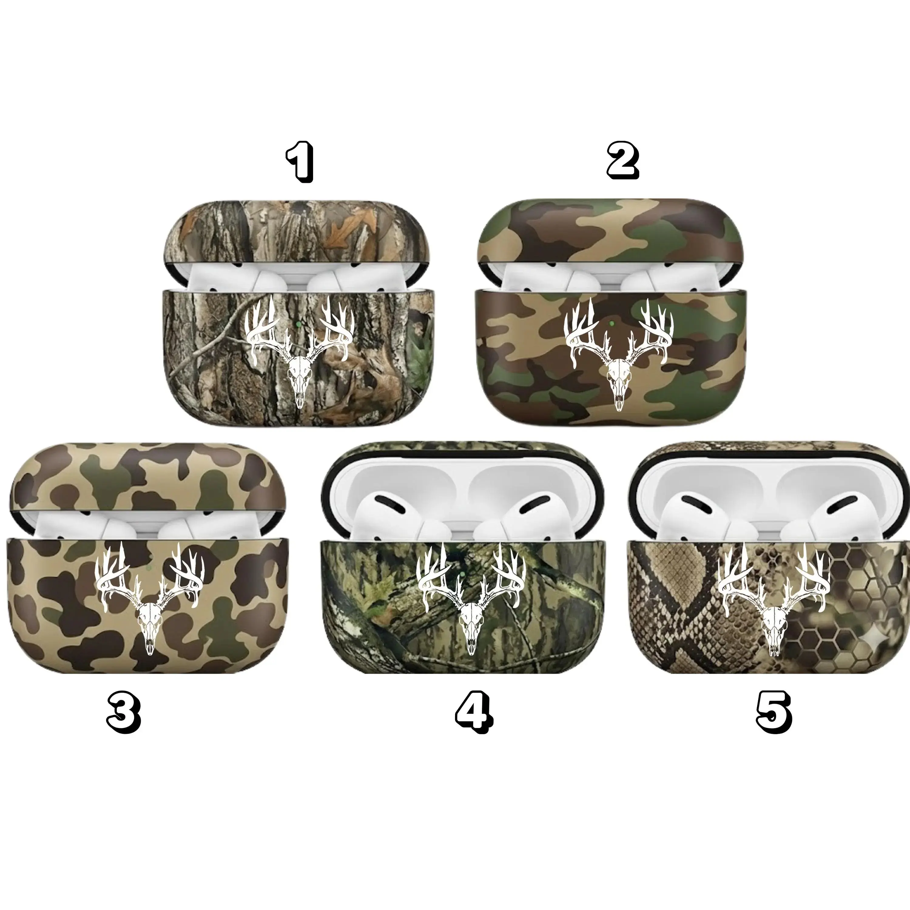 Camo Deer Skull AirPods Case – Hunting Antler Skull Design Protective Cover for AirPods Pro AirPods 1234, Shockproof & Scratch Resistant