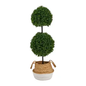 3.5' Boxwood Double Ball Topiary Planter by Nearly Natural