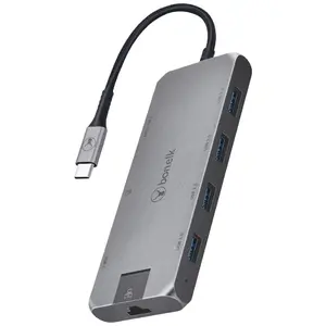 BonElk Long-Life USB-C 8-in-1 Multiport USB Hub with 4K HDMI, Ethernet, and 100W PD Ports - Space Grey