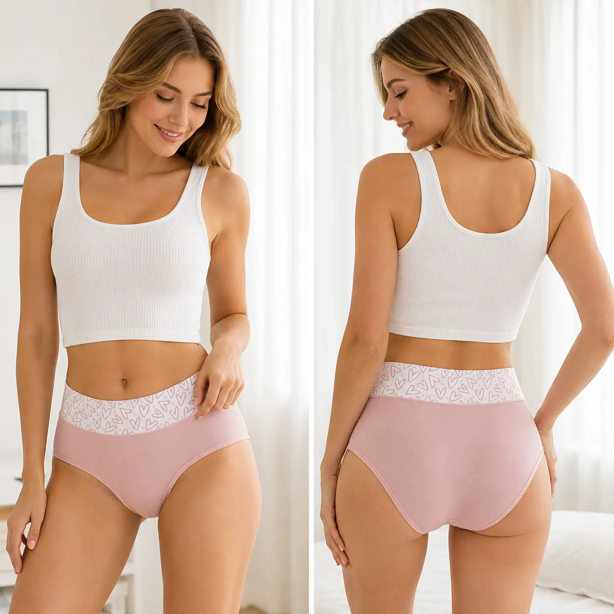 4/6/7Pack High Waist Soft Heart Print Women Underwear Breathable Cotton Panties