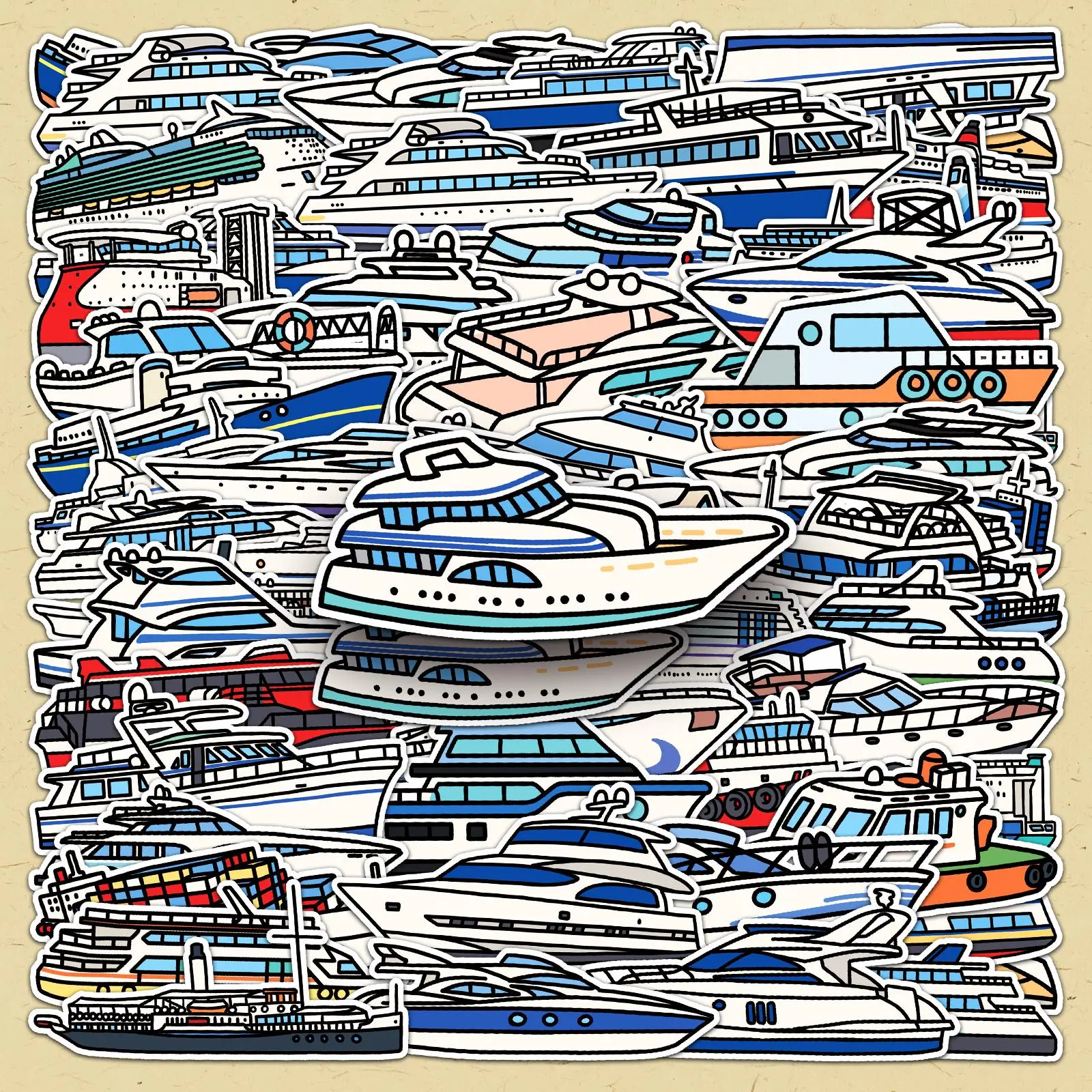 Boat Pattern Sticker, 50pcs/set Cartoon Boat Decorative Sticker, DIY Decals for Scrapbooking, Journaling, Gift Wrapping, Greeting Cards