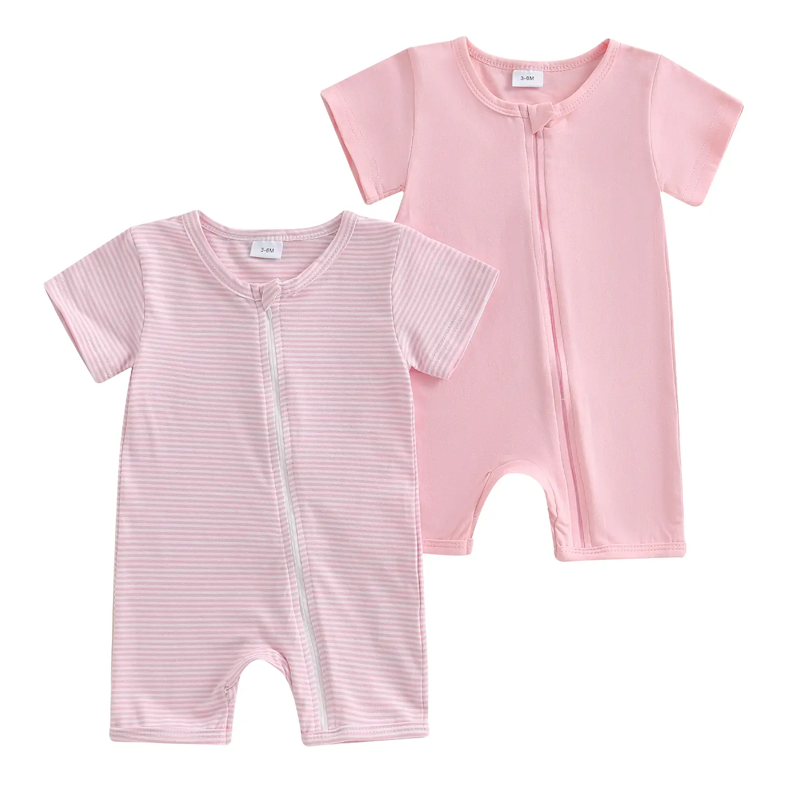 Newborn Unisex Baby Boy Girl 2 Pack Pajamas Cotton Short Sleeve Zipper Romper Jumpsuits Sleep and Play 0-24 Months