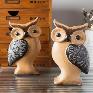Hand Painted Wooden Owl Figurine Nordic Style Craft Ornament Home Living Room Dining Room Decoration