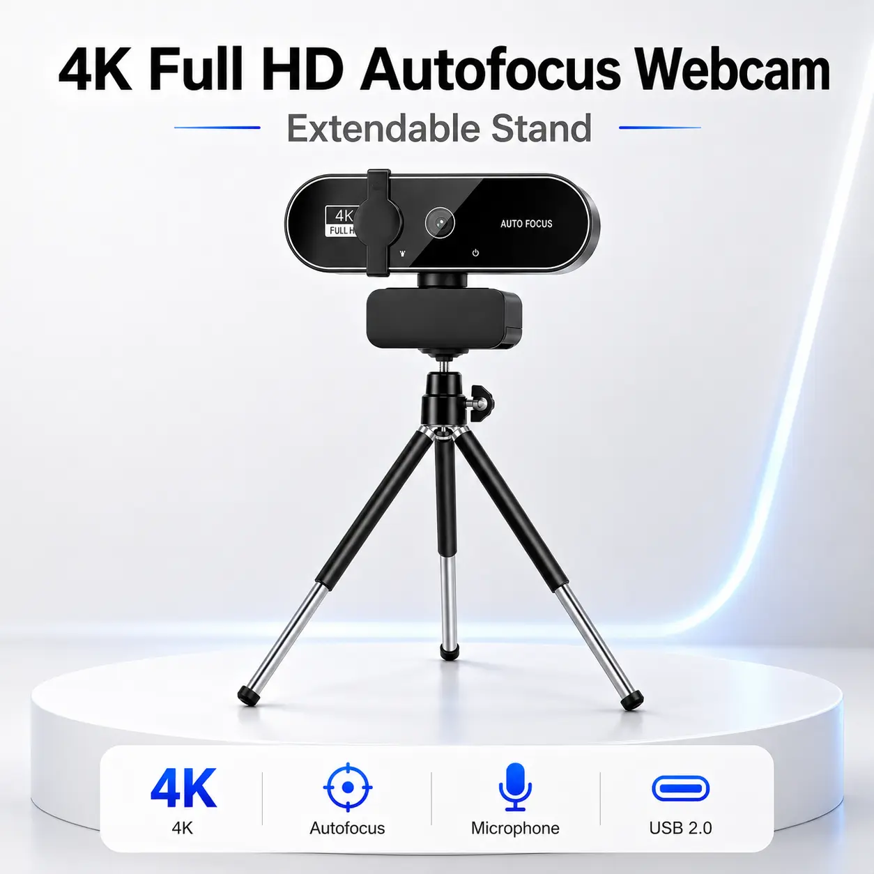 4K Ultra HD Webcam with Tripod & Privacy Cover for Streaming - Professional Desktop Camera with Built-in Mic for Meetings