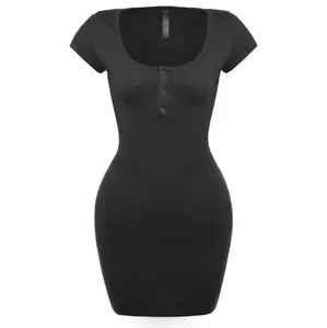 AVENA snap button mini dress. Casual Knit Soft Womenswear Bodycon Comfortable Day Lady