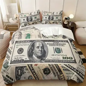 U.S. Dollar Bill Pattern Bedding Set, Soft Bedding Sets, 2/3-Piece Premium, Soft & Cozy Duvet Cover Set Featuring "Hundred-Dollar Bill" Print (Includes 1 Duvet Cover + 1 or 2 Pillowcases; Fillers Not Included)