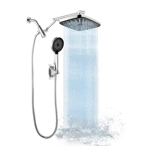 NGNP High-Pressure Rain Shower Head Set/Handheld Shower Head Combo with 16-inch Height/Angle Adjustable Extension Arm, 3 Spray Modes, 59-inch Hose, and Adhesive Shower Head Holder