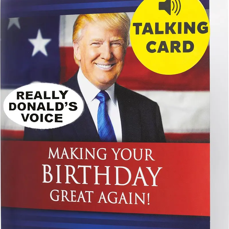 Talking Audio Greeting Card with Preinstalled Trump Voice, Thick Card Stock, Patriotic Humor Design, Talking Sound Module, Voice Play Function, Included Envelope - Novelty Birthday Gift for Republicans (Office Stationery)