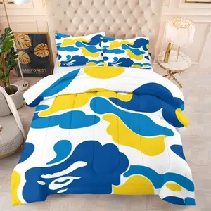 Blue Camouflage Bedding Set, Soft Comfort Sleep Quality, Soft Bedding Sets, Youth Bedroom Decor Gift, Includes 1 Blanket and Pillowcases