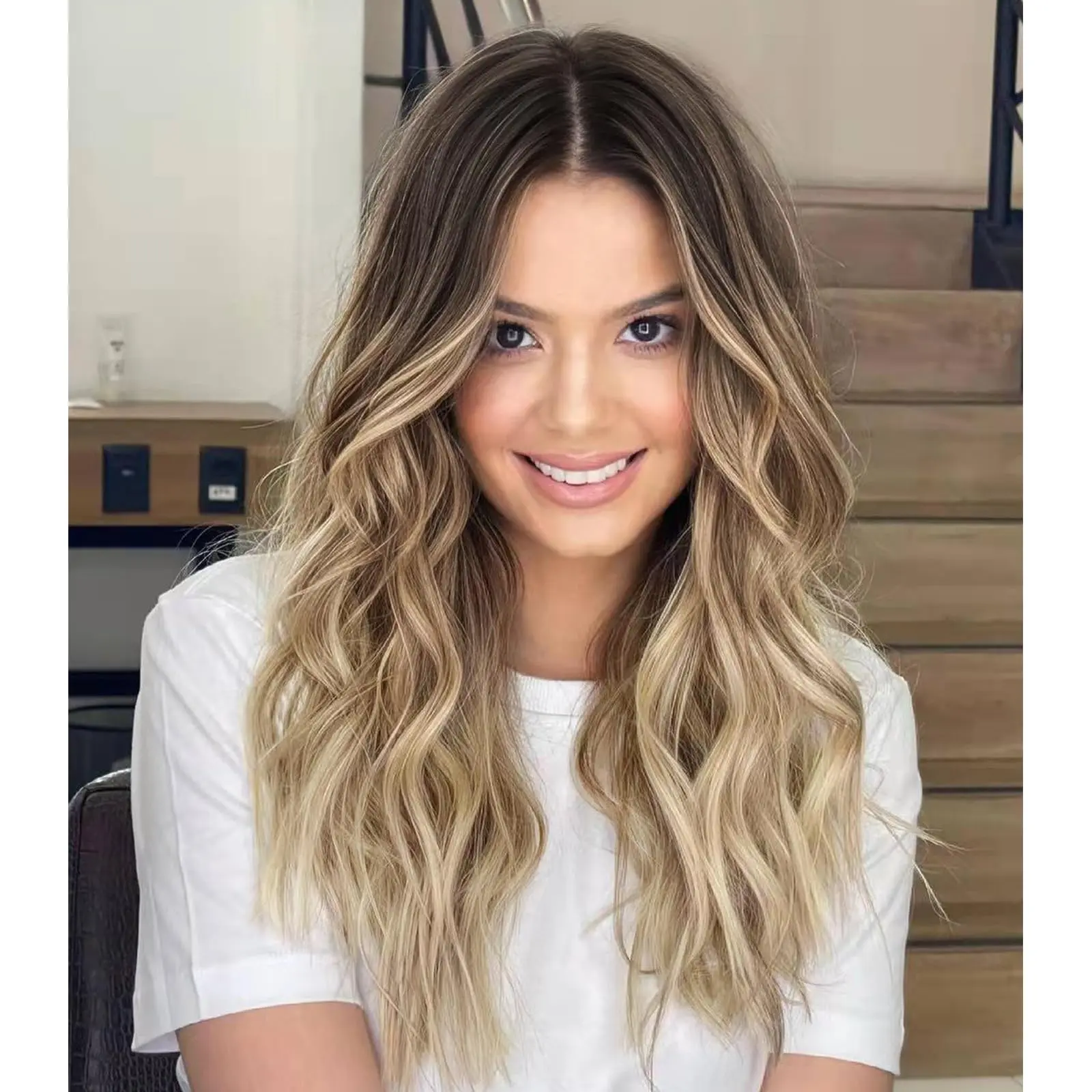 Long Blonde Wigs for WomenLong Dark Blond Wigs 20 Inches Medium Length Ombre Wavy Wig with Dark Roots Synthetic Heat Resistant Hair for Daily Party Use