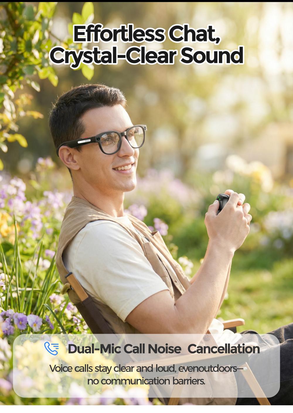 AI Smart Glasses Camera 8MP HD Video Recording Glasses with Audio, Real-Time Translation, Bluetooth Call & Music, AI Object Recognition, Touch Control, Wearable Camera Glasses for Men Women Travel Outdoor