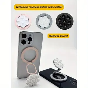 Silicone Magnetic Phone Stand, Flower Suction Cup Holder, Compatible with iPhone 17 16 15, Huawei Samsung, Smooth Surfaces, Office Gym Gift