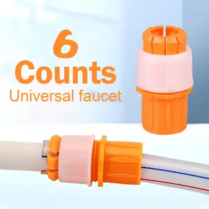 6 Counts Orange Universal Water Connector Tap,  Garden Hose Pipe Connector and Kitchen Tap Adapter, Exterior Hose Faucet Coupling, Indoor, Garden, Watering Irrigation Tool