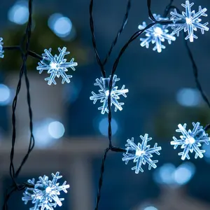 Cool White Snowflake LED String Lights, 33 ft 100 Count 8 Modes USB Powered Novelty String Lights (Cool White, Snowflake)