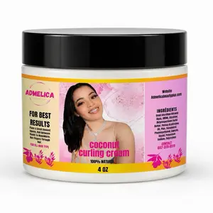 Admelica Coconut Curling Cream 4 oz - 100% Natural for All Hair Types - Best Results with Small Secretion Filtrate & Urea