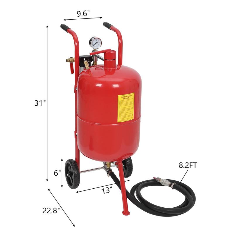 GARVEE 10 Gallon Portable Air Sandblaster with 125PSI High Pressure, Equipped with 6" Wheels for Easy Mobility, Ideal for Surface Treatment and Material Cleaning Tasks