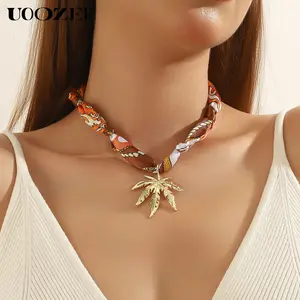 UOOZEE Fashion Long Fabric Necklace with Luxurious and High-End Feel, Featuring Multiple Pendants and Colorful Silk Scarf-Like Pendant Necklace