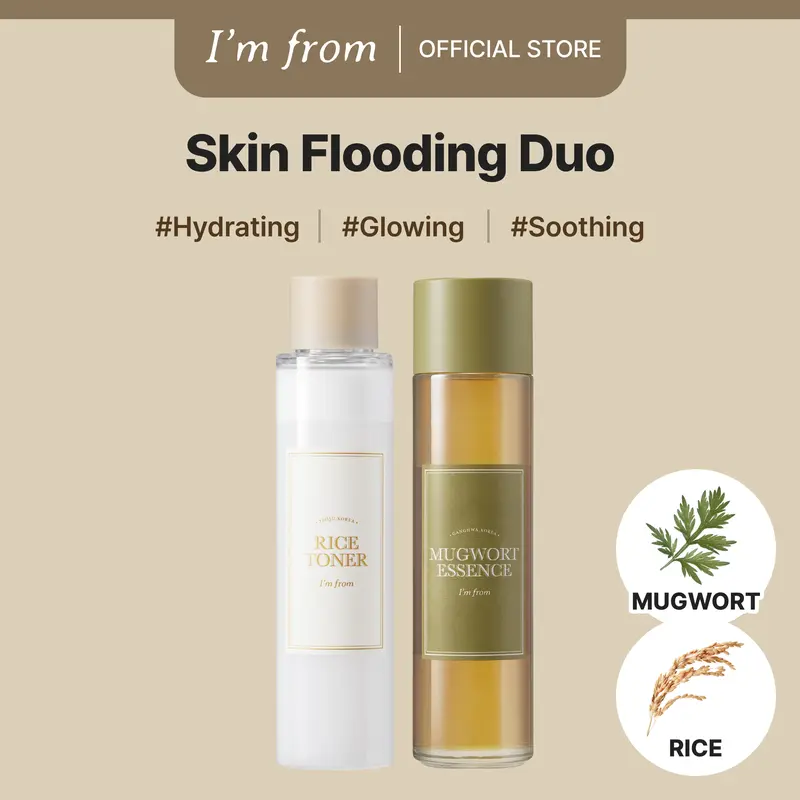 [I'm from Official Shop] Skin Flooding Duo Set - Rice Toner and Mugwort Essence - Moisture Blend Cleansing Detox Facial Korean Tea Tree