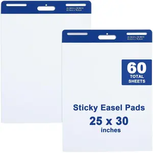 Sticky Easel Pad, 25 x 30 Inches Flip Chart Paper for Teachers, Large Self Stick Easel Paper, 30 Sheets/Pad, 2 Pads/Pack