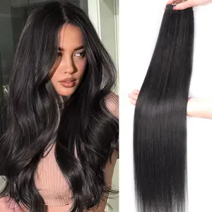 Vitorish Full Shine Straight Weft Extensions Sew In Weft Hair Extensions Imported High-temperature Fiber Synthetic Hair, 26Inch 150g Dark Brown, Hand Tied Weft Extensions Natural Straight Sew In Extensions Soft