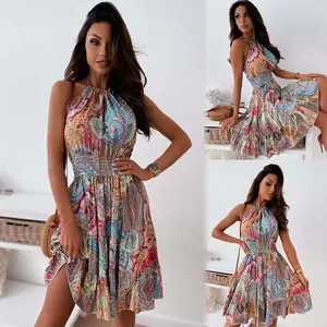 Floral Halter Backless Dress for Vacation & Summer