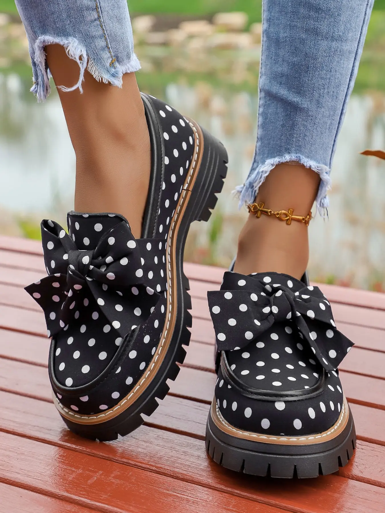 2026 Spring Summer New Zebra Stripe Bow Tie British Style Classic Earl Loafer, Thick Soled Loafers, Thick Sole Flatform Small Leather Shoe, Chunky Heel Women's Single Walking Shoes, Summer Footwear Shoe