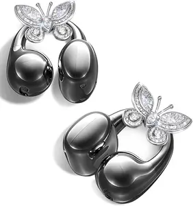 Clip-on Earbuds with Detachable Butterfly Earrings,Open-Ear   5.4 Headphones with Mic,50H Play,Noise Cancelling Ear Buds,Comfortable for Small Ears,&Workouts (Black)