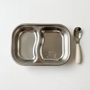 Stainless Steel Divided Plate Set, Includes Spoon & Toddler-Friendly Design, Ideal for Mealtime Organization, Durable Kitchenware, Durable Utensils Tableware