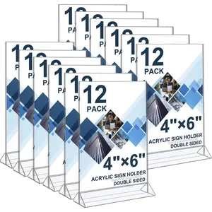 4x6 Sign Holder - 12 Pack Small Sign Holder  Display Stand, Clear Plastic Picture Frame Paper Holder, Double Sided Table Menu Transparent Stand for Office, Home, Restaurant, Wedding
