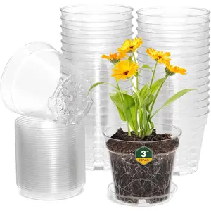 3 Inch Clear  Pots, 30 Pack Highly Transparent Plastic Seedling Starter Planters with Drainage Holes and Trays , Small  Pots for Indoor